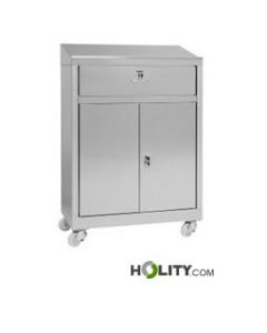 Pupitre-datelier-sur-roulettes-en-inox-AISI430-2-portes-avec-tiroir-h111_117