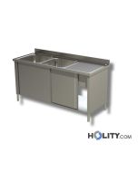 plonge-inox-2-vasques-et-1-égouttoir-avec-compartiment-à-portes coulissantes-h35718