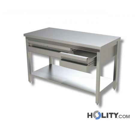 table-en-inox-avec-1-étagère-inférieure-et-tiroirs-h35710