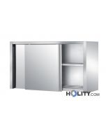 meuble-haut-inox-portes-coulissantes-2-étagères-avec-grilles-h31418