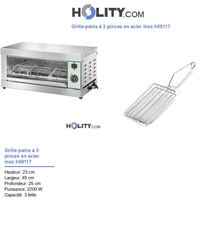 Grille-pains à 3 pinces en acier inox h09117