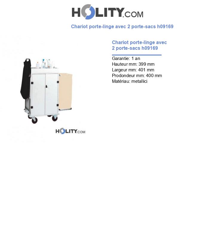 Chariot porte-linge avec 2 porte-sacs h09169