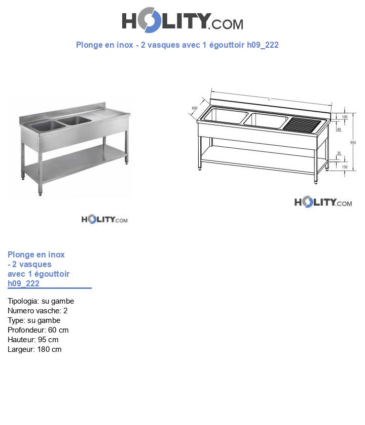 Plonge en inox - 2 vasques avec 1 égouttoir h09_222