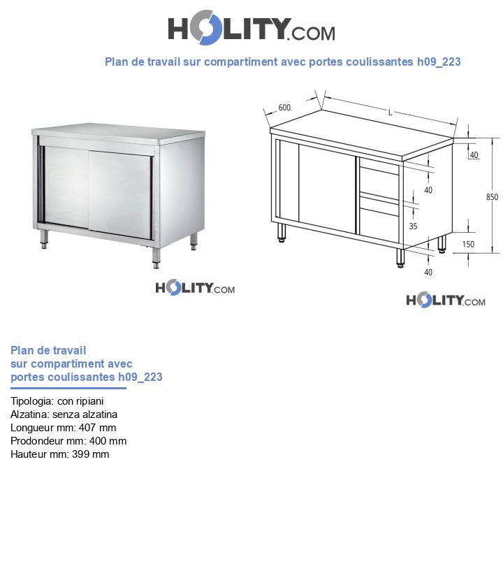 Plan de travail sur compartiment avec portes coulissantes h09_223