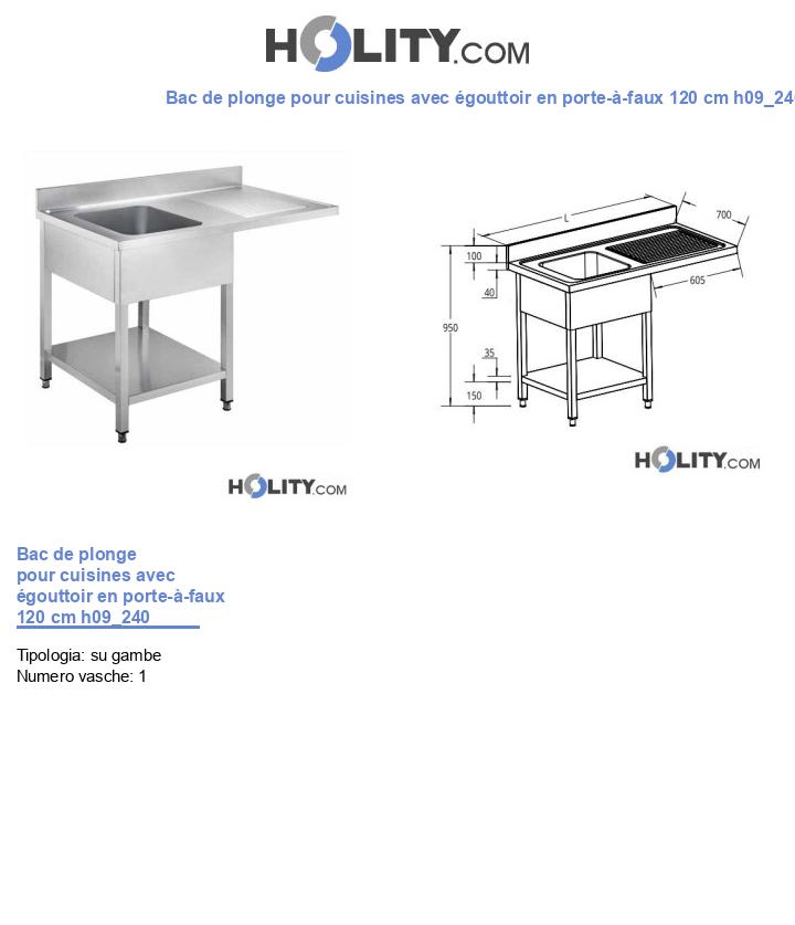 Bac de plonge pour cuisines avec égouttoir en porte-à-faux 120 cm h09_240