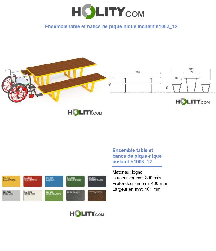 Ensemble table et bancs de pique-nique inclusif h1003_12