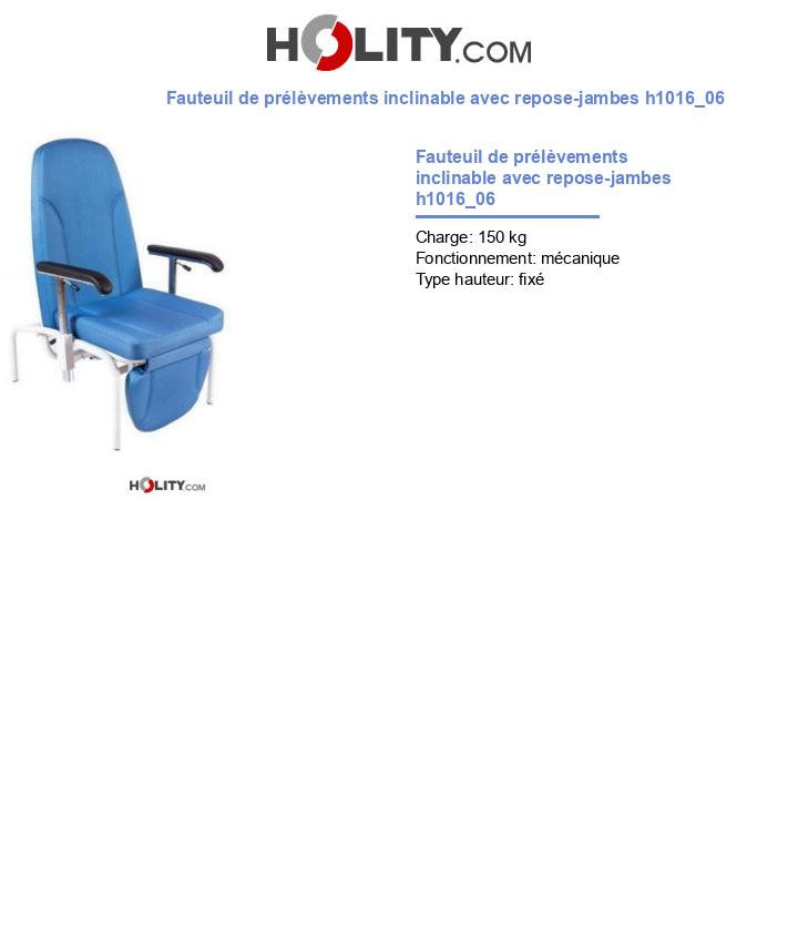 Fauteuil de prélèvements inclinable avec repose-jambes h1016_06