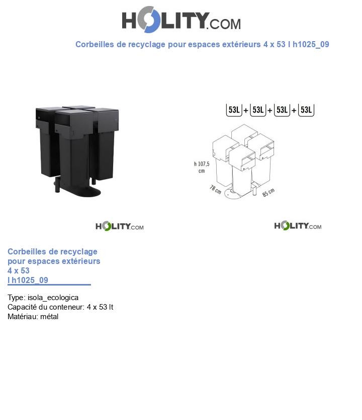 Corbeilles de recyclage pour espaces extérieurs 4 x 53 l h1025_09