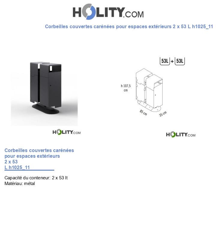 Corbeilles couvertes carénées pour espaces extérieurs 2 x 53 L h1025_11