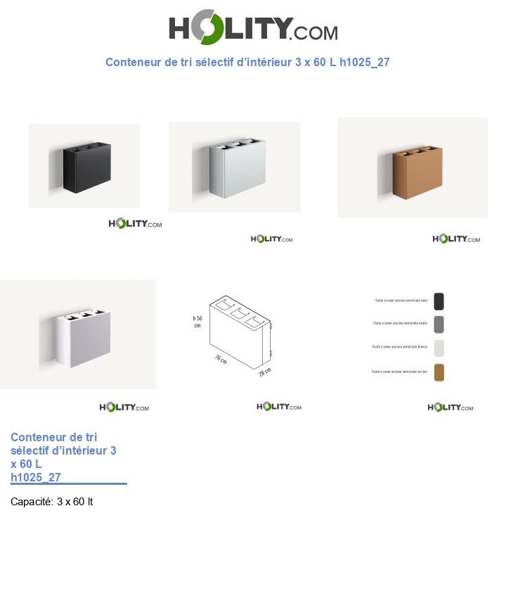 Conteneur de tri sélectif d’intérieur 3 x 60 L h1025_27