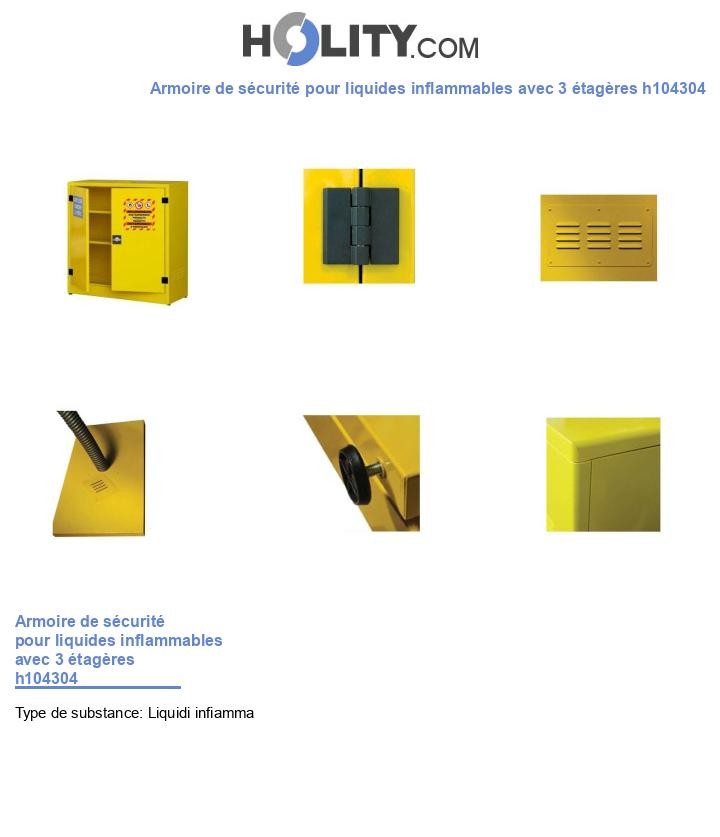 Armoire de sécurité pour liquides inflammables avec 3 étagères h104304