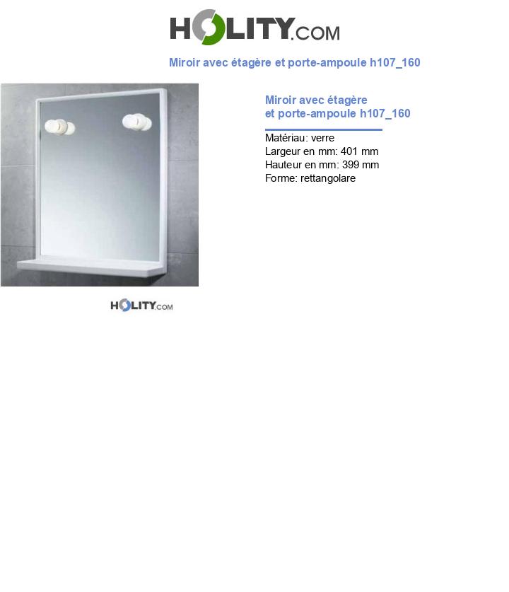 Miroir avec étagère et porte-ampoule h107_160