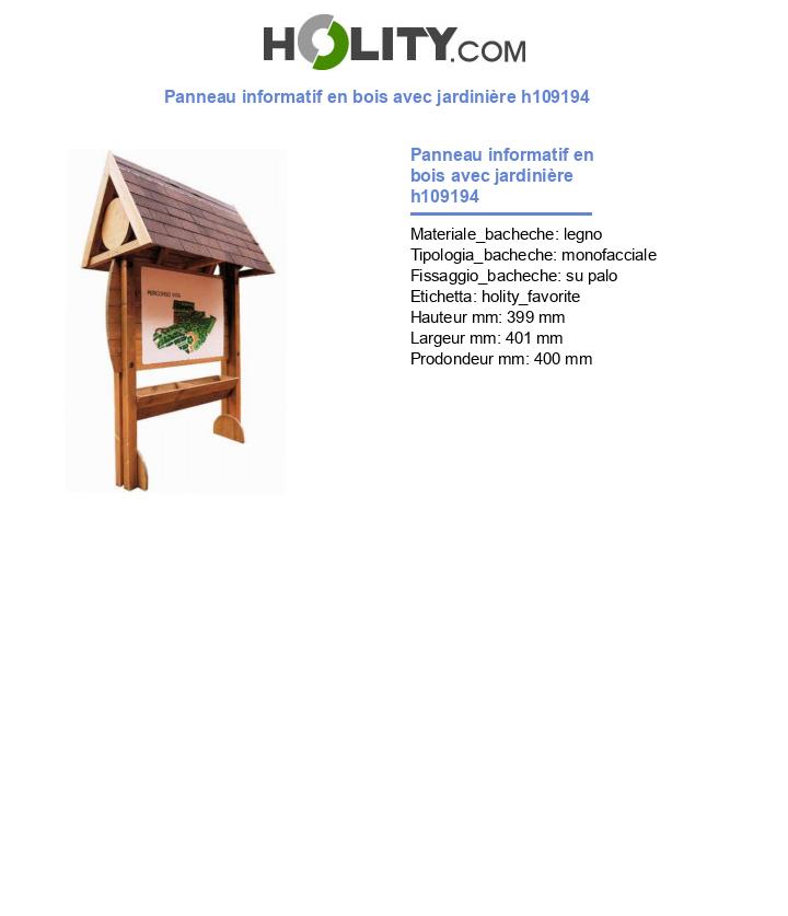 Panneau informatif en bois avec jardinière h109194