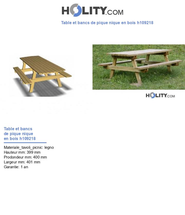 Table et bancs de pique nique en bois h109218