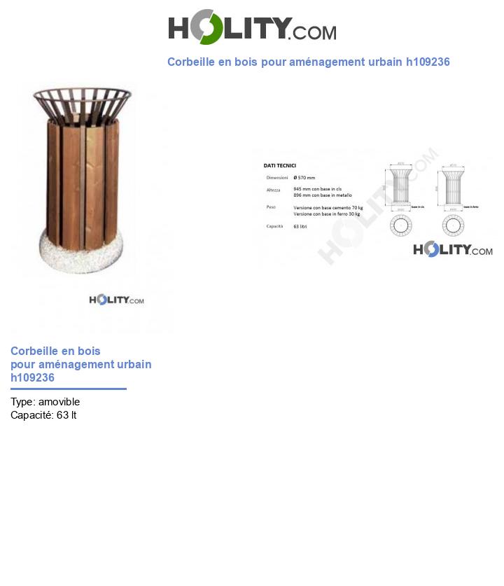 Corbeille en bois pour aménagement urbain h109236