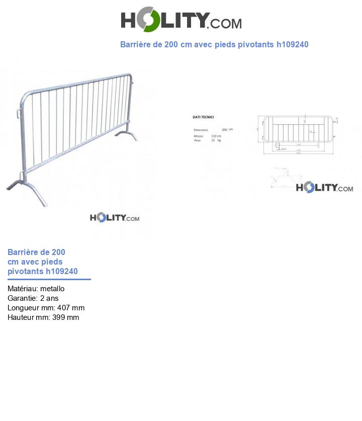 Barrière de 200 cm avec pieds pivotants h109240