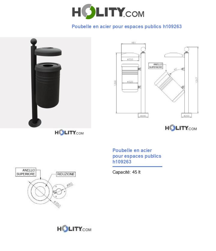 Poubelle en acier pour espaces publics h109263