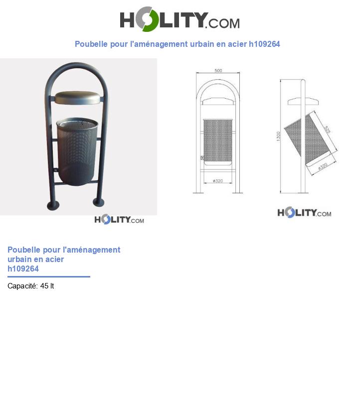 Poubelle pour l'aménagement urbain en acier h109264