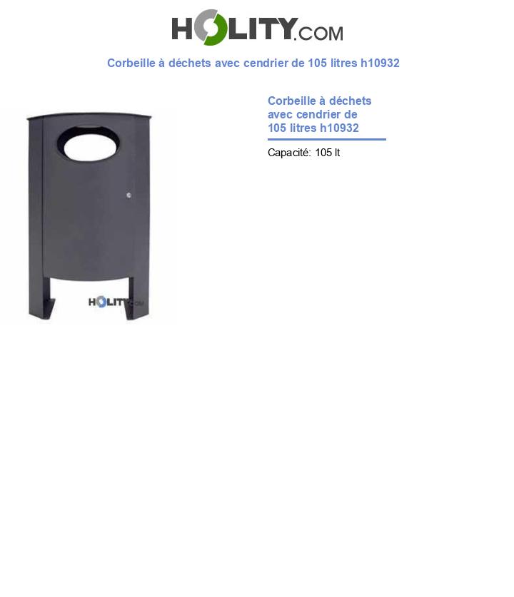 Corbeille à déchets avec cendrier de 105 litres h10932
