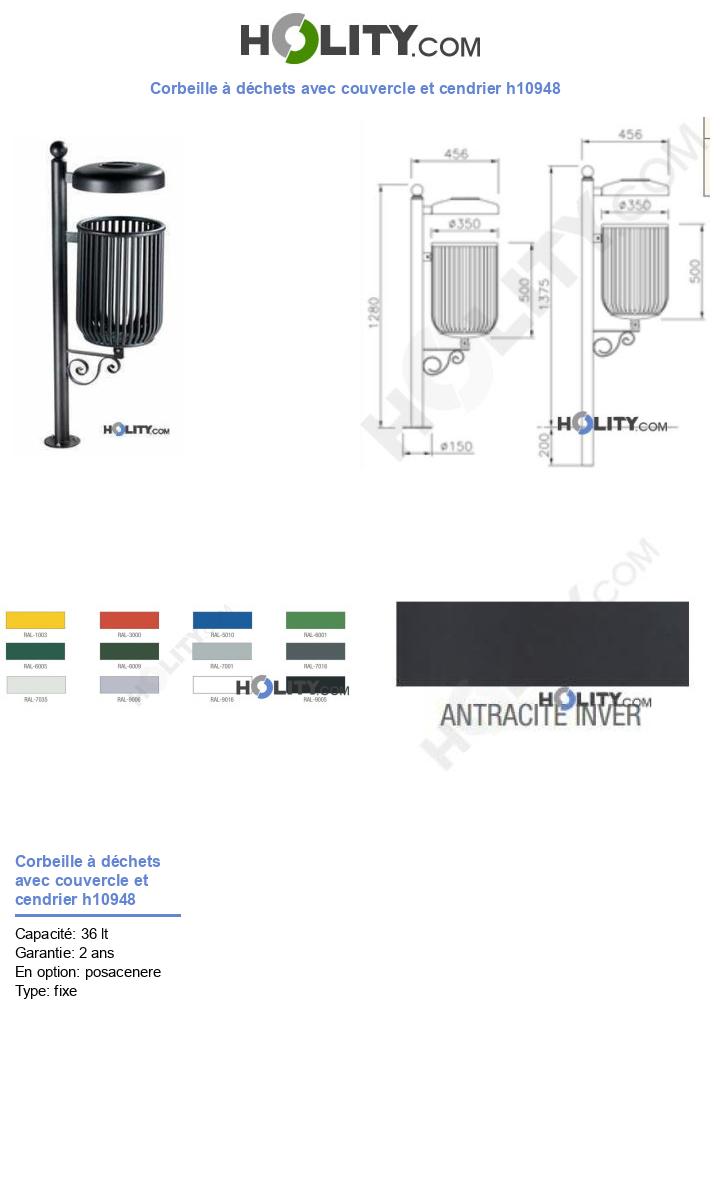 Corbeille à déchets avec couvercle et cendrier h10948