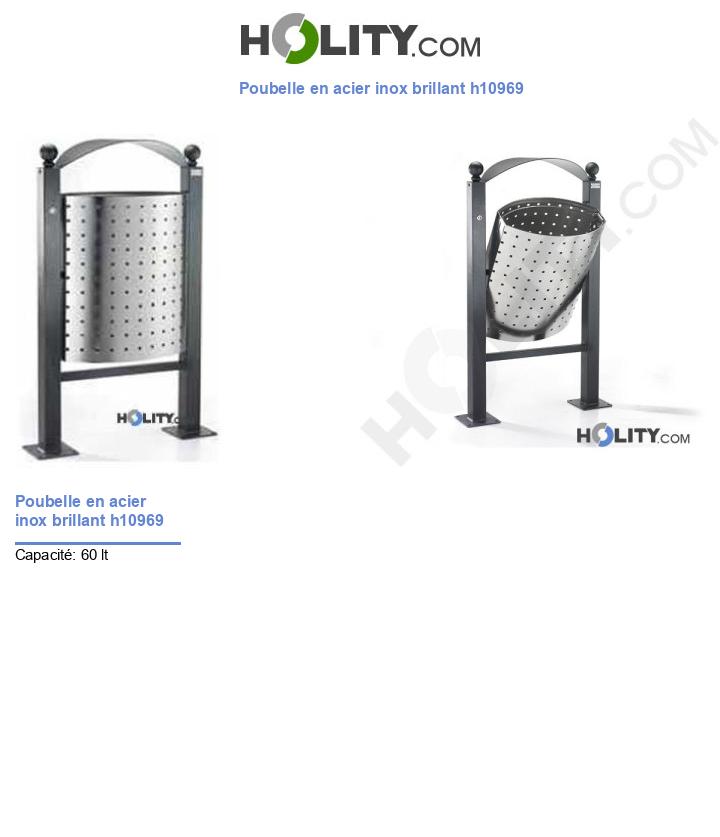 Poubelle en acier inox brillant h10969