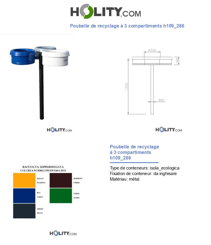 Poubelle de recyclage à 3 compartiments h109_286