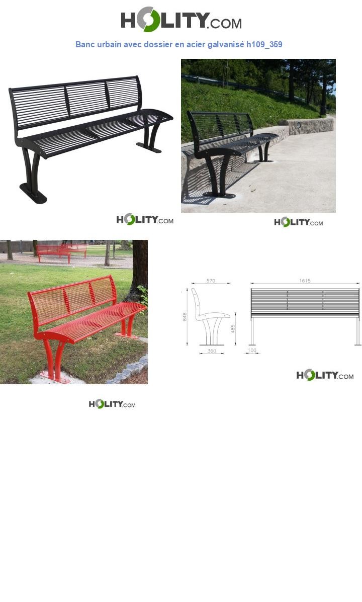 Banc urbain avec dossier en acier galvanisé h109_359