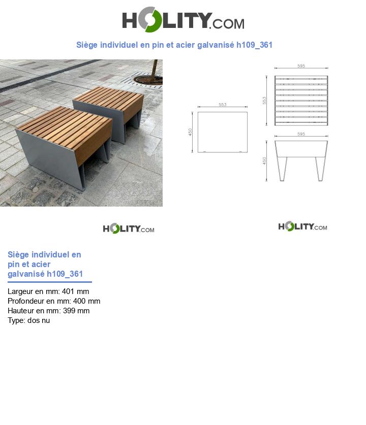 Siège individuel en pin et acier galvanisé h109_361