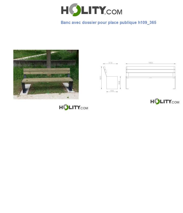 Banc avec dossier pour place publique h109_365