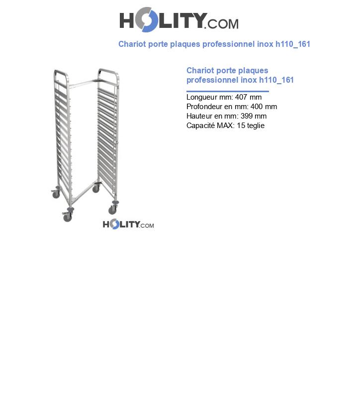 Chariot porte plaques professionnel inox h110_161