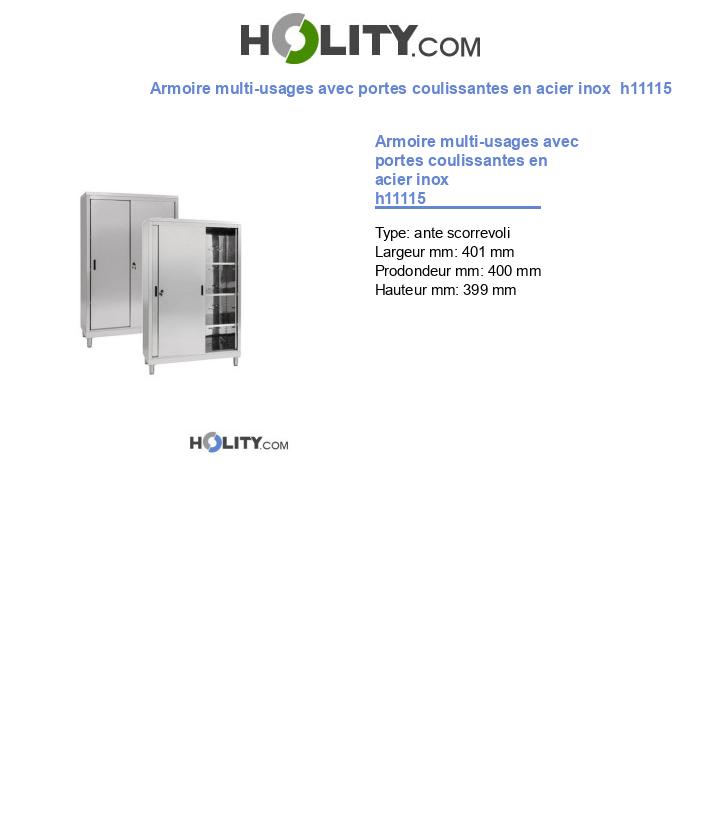 Armoire multi-usages avec portes coulissantes en acier inox  h11115