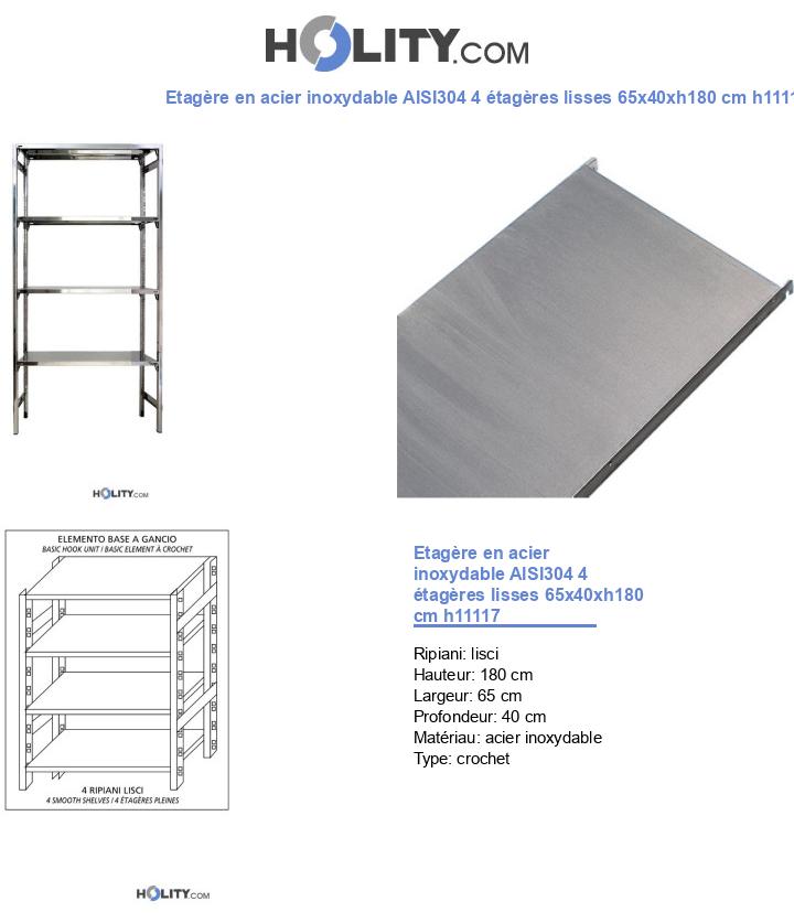 Etagère en acier inoxydable AISI304 4 étagères lisses 65x40xh180 cm h11117