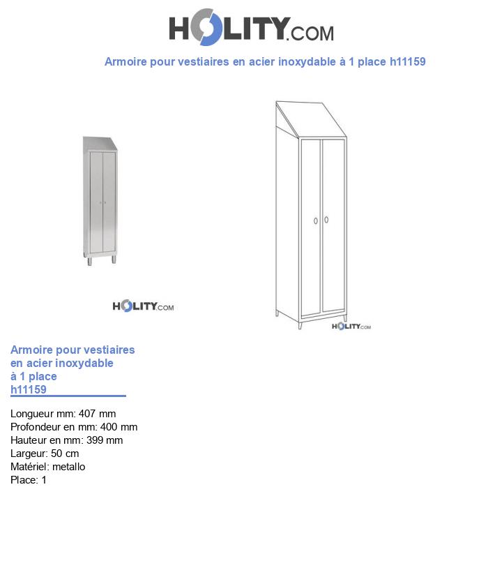 Armoire pour vestiaires en acier inoxydable à 1 place h11159