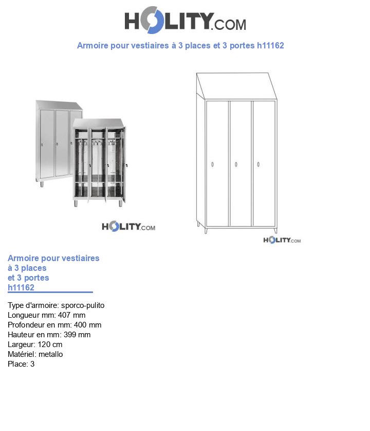 Armoire pour vestiaires à 3 places et 3 portes h11162