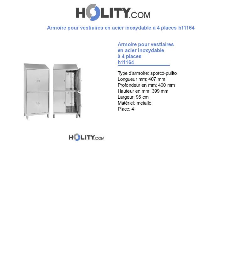 Armoire pour vestiaires en acier inoxydable à 4 places h11164