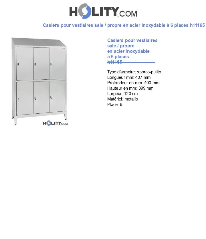 Casiers pour vestiaires sale / propre en acier inoxydable à 6 places h11165