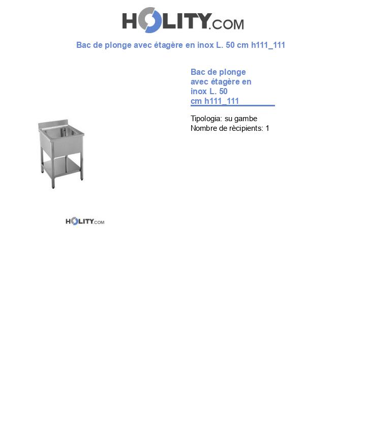 Bac de plonge avec étagère en inox L. 50 cm h111_111