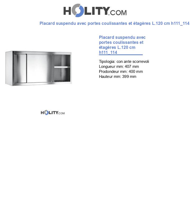 Placard suspendu avec portes coulissantes et étagères L.120 cm h111_114