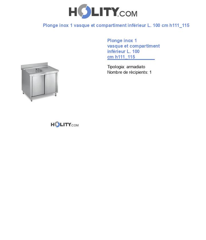 Plonge inox 1 vasque et compartiment inférieur L. 100 cm h111_115