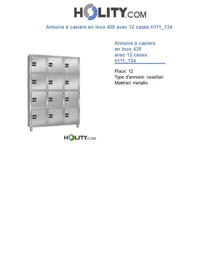 Armoire à casiers en inox 430 avec 12 cases h111_134
