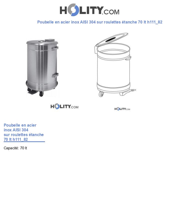 Poubelle en acier inox AISI 304 sur roulettes étanche 70 lt h111_82