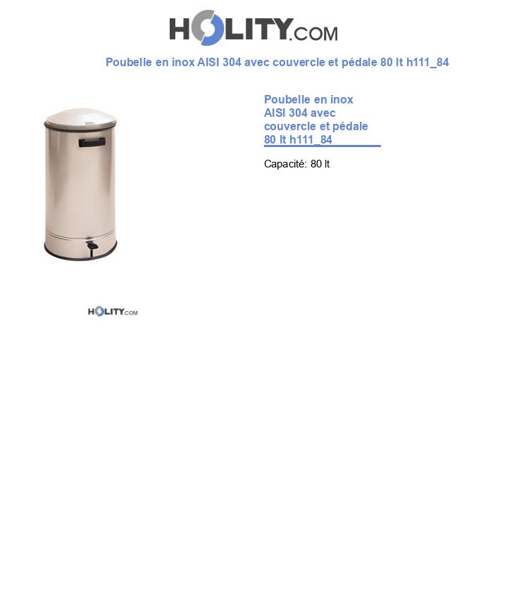 Poubelle en inox AISI 304 avec couvercle et pédale 80 lt h111_84