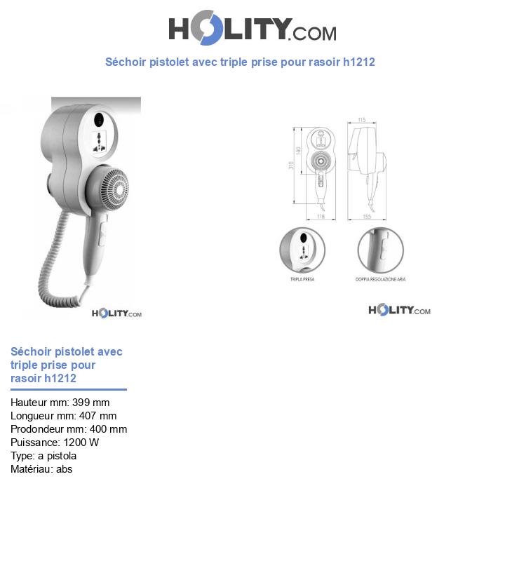 Séchoir pistolet avec triple prise pour rasoir h1212