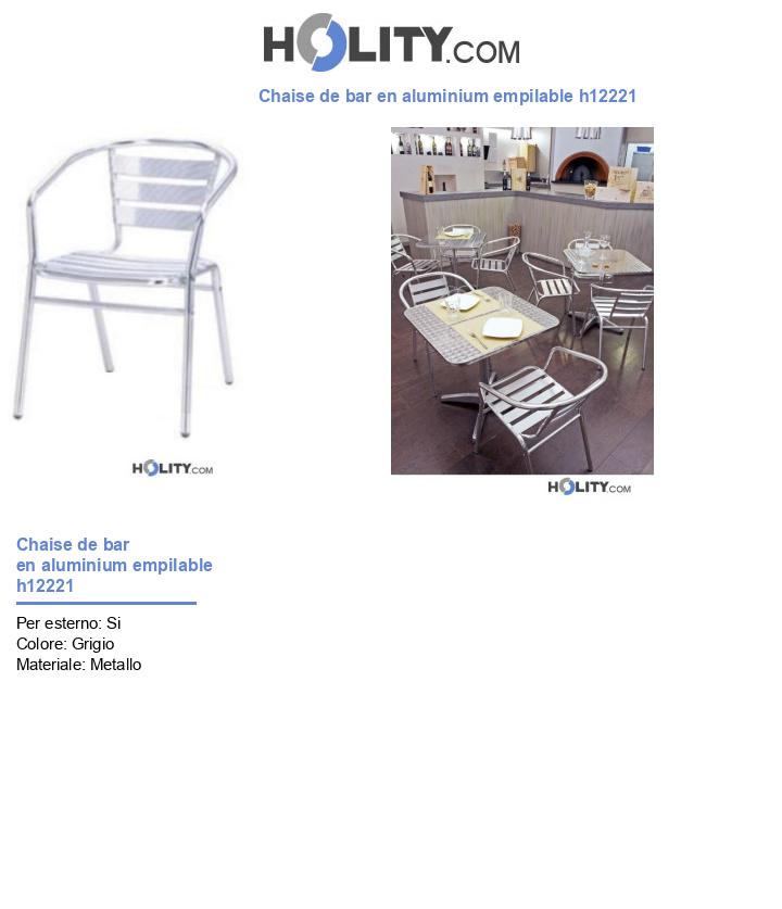 Chaise de bar en aluminium empilable h12221