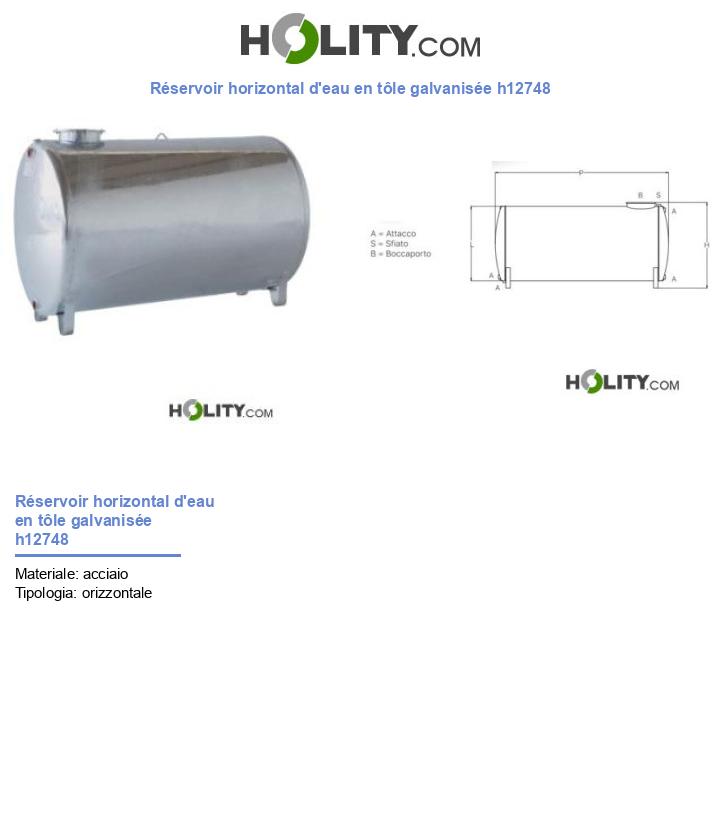 Réservoir horizontal d'eau en tôle galvanisée h12748