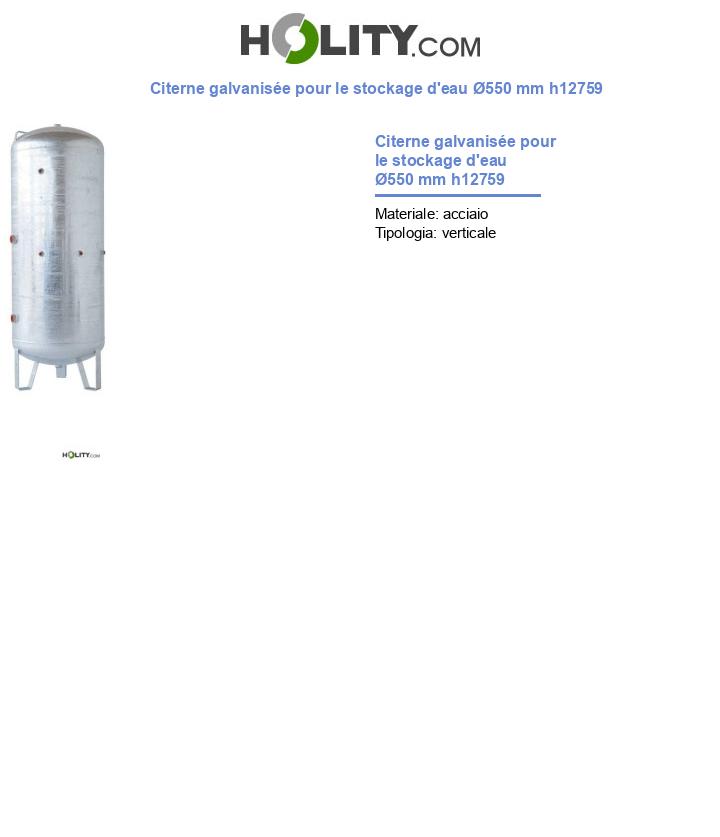 Citerne galvanisée pour le stockage d'eau Ø550 mm h12759