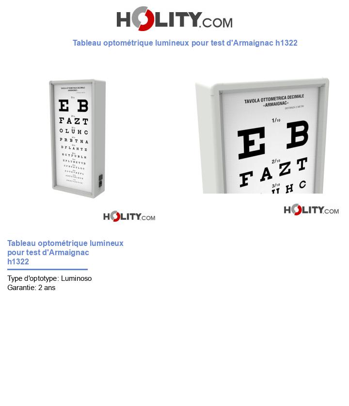 Tableau optométrique lumineux pour test d'Armaignac h1322