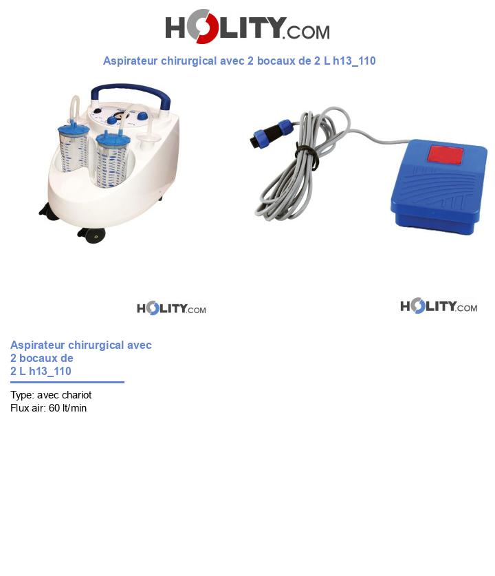 Aspirateur chirurgical avec 2 bocaux de 2 L h13_110