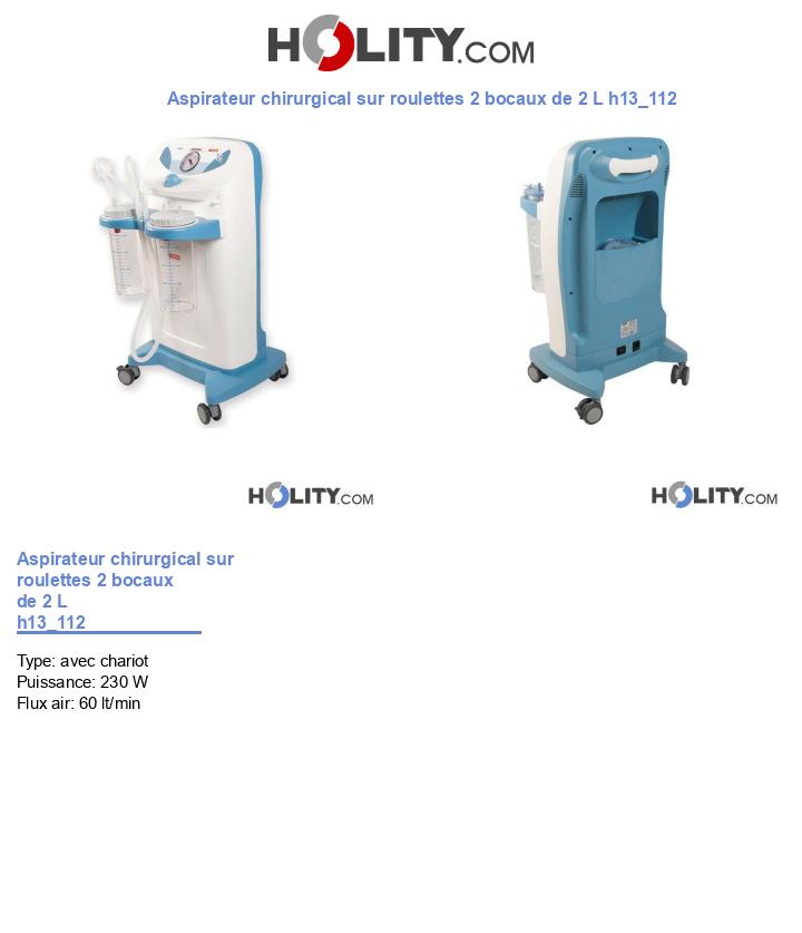 Aspirateur chirurgical sur roulettes 2 bocaux de 2 L h13_112
