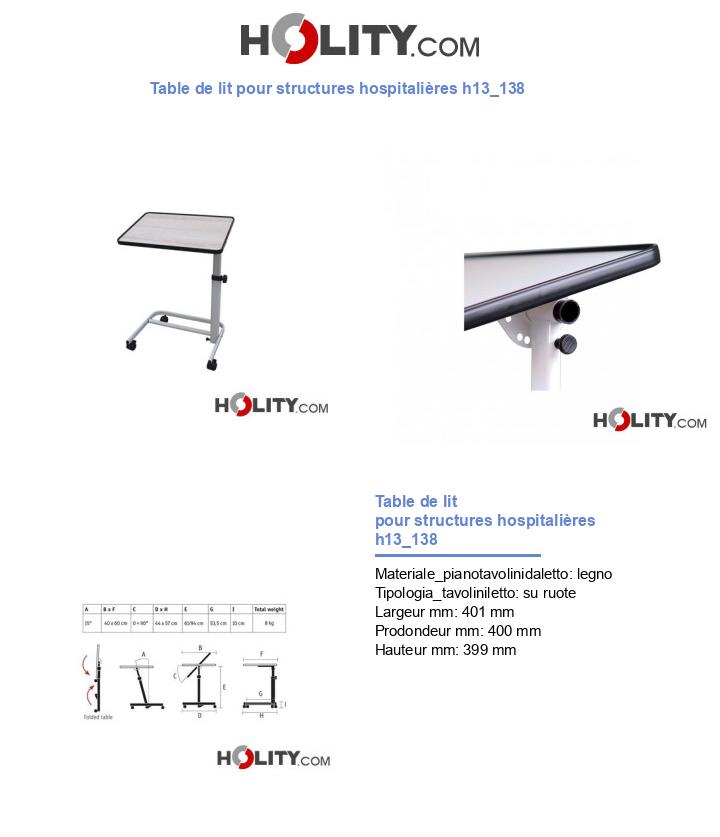 Table de lit pour structures hospitalières h13_138